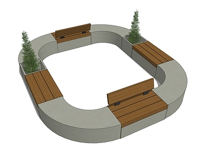 组合休闲清水混凝土种植池 木座椅