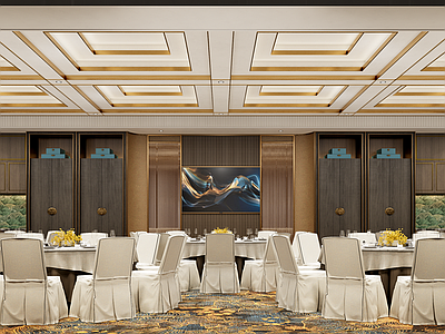 新中式酒店宴会厅 轻奢宴会厅 椅组合 豪华轻奢包厢