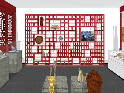红色中式中国风展厅