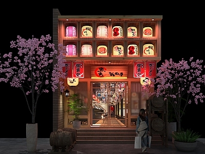 日式门头夜景 餐饮门头