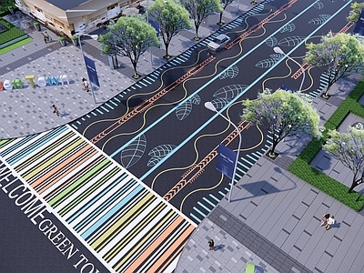 现代道路 创意斑马线 道路划线铺装 公路地面标识 市政道路交通指示箭头