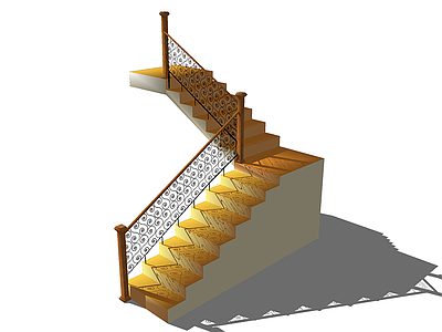 现代扶手楼梯 室内 木材 铁艺