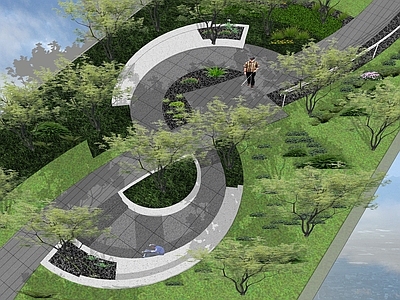 现代口袋公园景观 老年活动广场 街心绿地 曲线异形树池座椅 社区休闲公园