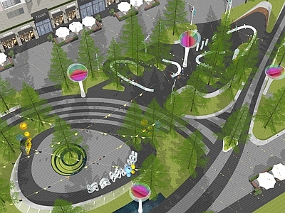 现代口袋公园景观 商业街边绿地 街心休闲广场 办公区中庭 彩旗氛围灯