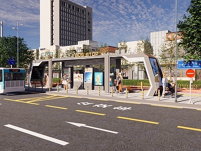 现代风格公交站台 公交车站 城市公共交通站点 城市