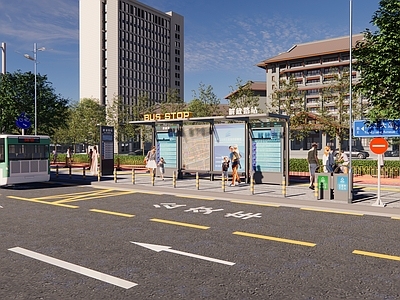 现代风格公交站台 公交车站 城市公共交通站点 城市家具