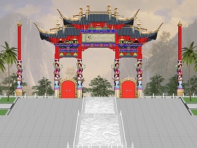 中式龙柱牌坊牌楼
