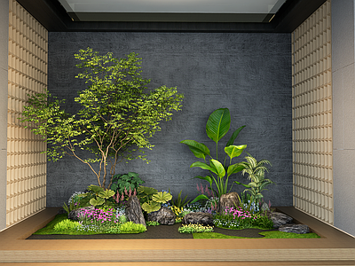 室内景观小品 花境绿植花草组合 植物组团 景观树 乔木灌木球