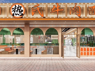 现代牛肉面面馆外门头 中餐餐馆室外门头设计