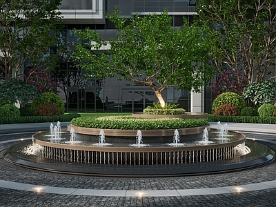现代入口水景 树池水景 酒店入口水景