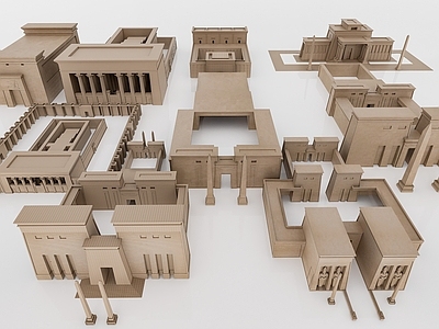 现代古埃及金字塔建筑组合 古埃及庙堂祭祀建筑组合 意思特色风格建筑组合