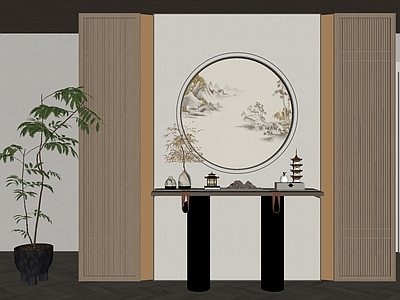 新中式玄关条案 端景柜 绿植