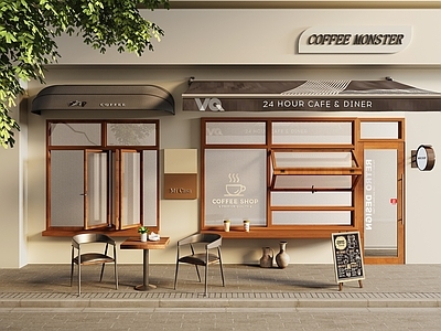 现代餐饮店门头 折叠 遮阳棚 餐饮门头