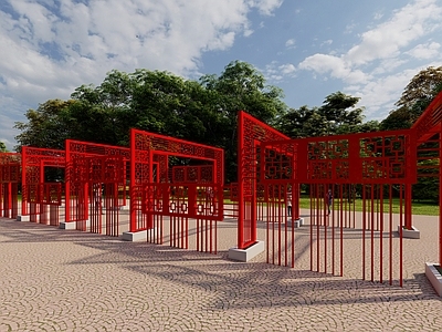 新中式景观展览廊架空间