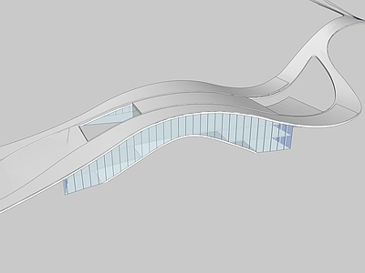 现代飘带展览馆建筑 异形展厅 连桥