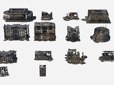 现代末日建筑 废弃房 战争残骸 爆炸建筑 荒废建筑