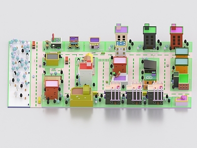 现代卡通场景 卡通城市 卡通建筑 卡通街道 卡通商店 卡通房子 卡通小镇