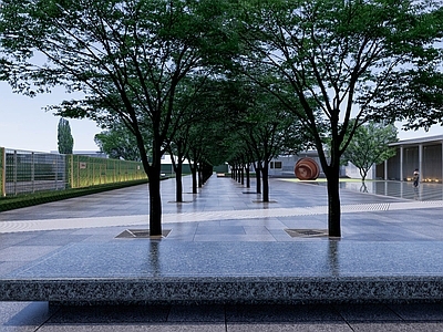 现代广场景观 水景 定制坐等 树阵广场