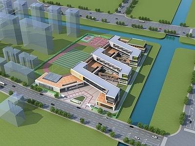 现代校园鸟瞰规划 学校 院校 高校