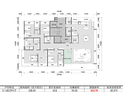 300大平层户型两方案平面图 施工图