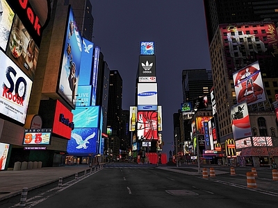 现代纽约时代广场 商业街 街道 商业楼 商业区 路边小品 路边广告 商业小品