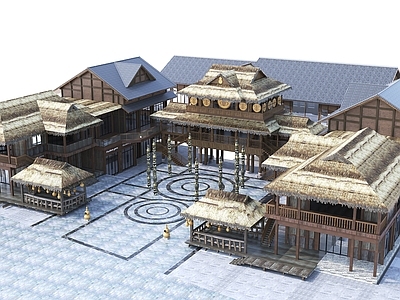 新中式拉祜族建筑 民族建筑 茅草屋 拉祜族民宿 客栈 民族酒店 民宿 茅草建筑