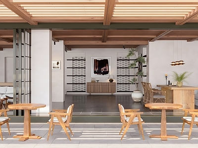 现代自然风民宿大厅 挂画 中古装饰柜 组合