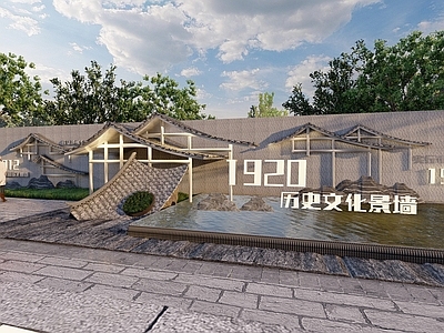 新中式乡村文化景墙 历史进程景墙 民宿廊架景墙