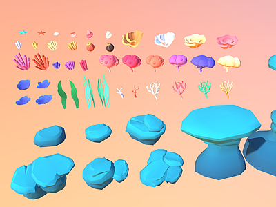珊瑚 卡通珊瑚 卡通石头 岩石 卡通植物 水生植物 绿植