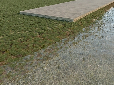 现代户外湖水草地防腐木地板