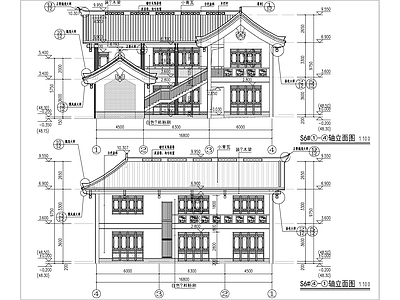 仿古风格二层局部一层商业街建施图 施工图