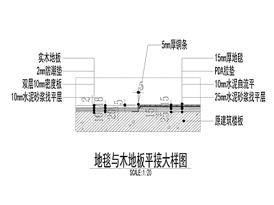 地毯与木地板平接大样图 施工图