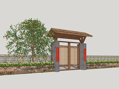 新中式乡村围墙大门 篱笆院门