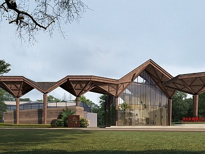 新中式展览馆建筑 博物馆建筑 木结构 特色景观样式