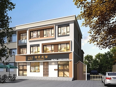 现代民宿 酒店 外观立面 头设计