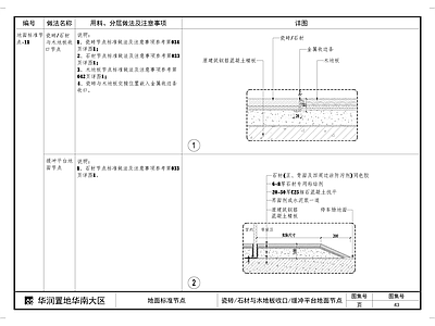 瓷砖石材与木地板收口缓冲平台地面节点 施工图