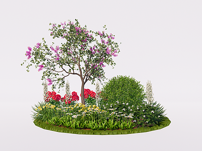 植物组合 花草花卉 庭院花镜 紫薇 雏菊 栀子花 美女樱 女贞