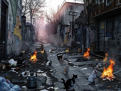 现代猫巷街景