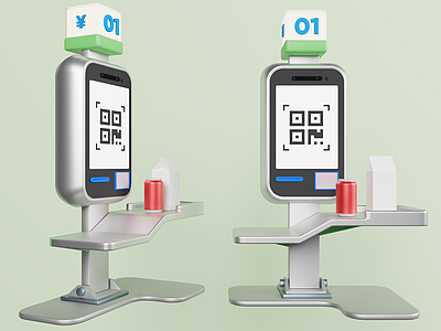 卡通风格 收银台 卡通自助收银台 Q版风格 收银 自助购物