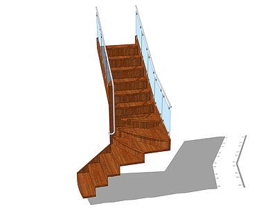 现代扶手楼梯 木材 玻璃