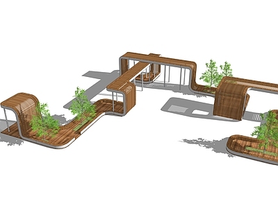 现代景观公园商业座椅树池廊架