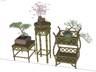 古代茶几茶桌 花架 竹制收纳架