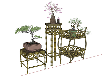 古代茶几茶桌 花架 竹制收纳架