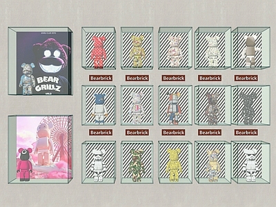 现代暴力熊手办玻璃展柜 玩具 公仔 摆件