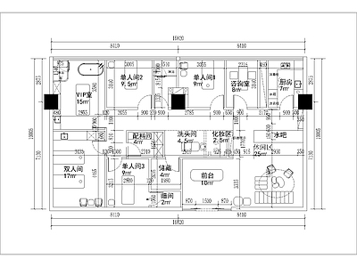 200平美容院平面布置图 施工图