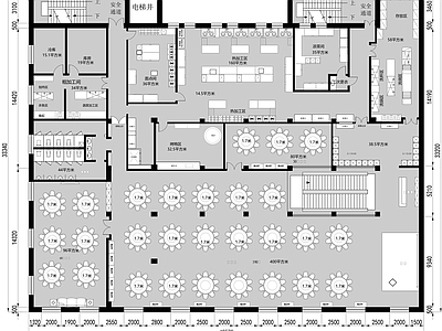 2000㎡中餐厅平面布置图及效果图 施工图