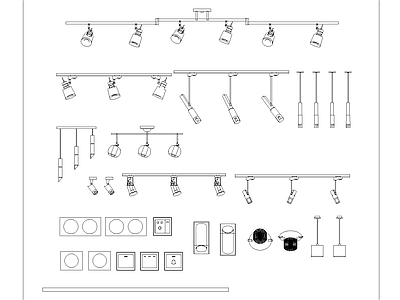 现代筒灯 磁吸灯 射灯 轨道灯 施工图