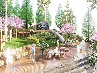 山地休憩景观 山顶观景木屋 滑滑梯