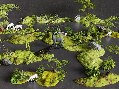 现代苔藓景观 植物堆 鹿 景观造景 蕨类植物 微地形