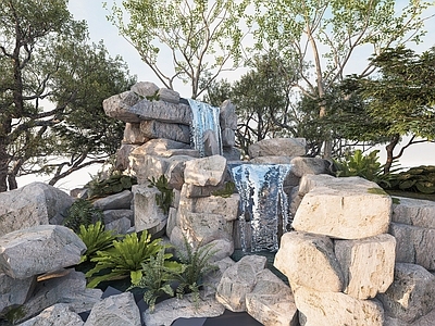 新中式假山叠水景观 瀑布水景